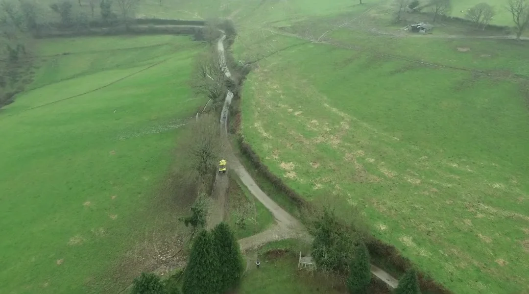 Meadows and paths of Porto de Bois seen from the air