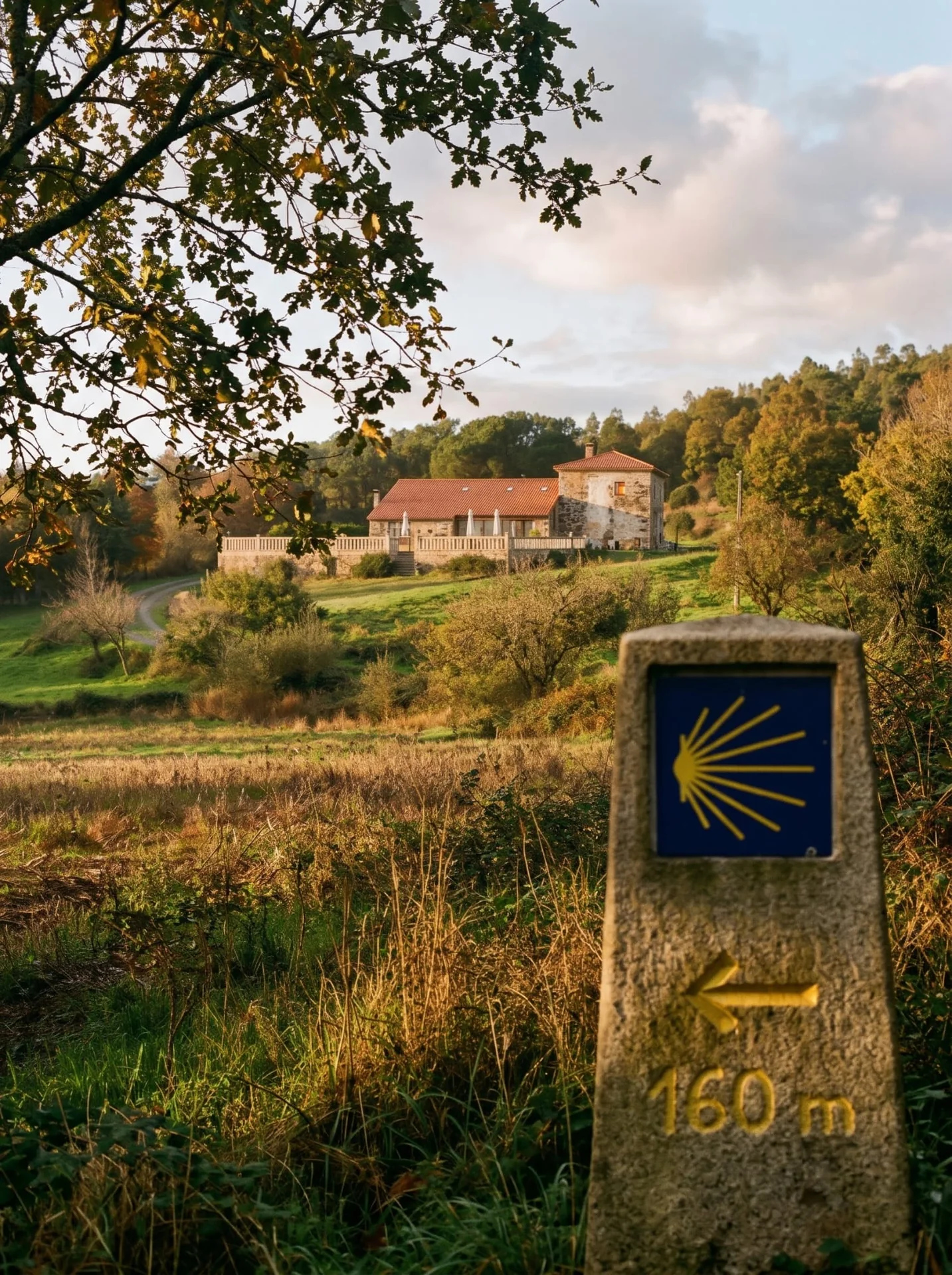 Camino de Santiago waymarker 160 metres from As Casiñas